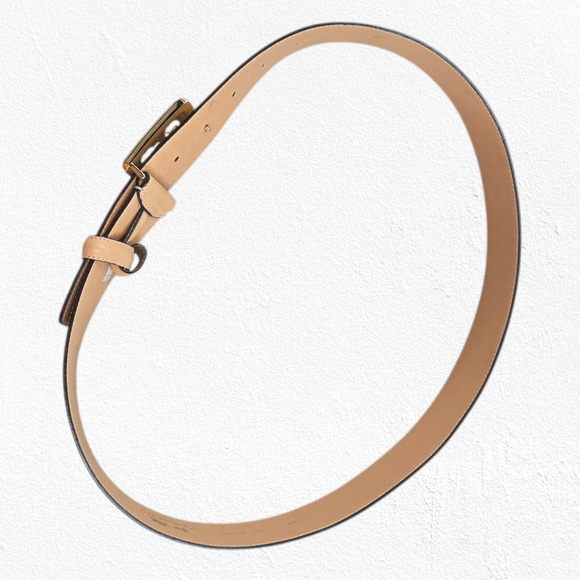 Coach Sig C Pierced Belt 90110 Tan Beige Gold Square Buckle Leather Size Medium